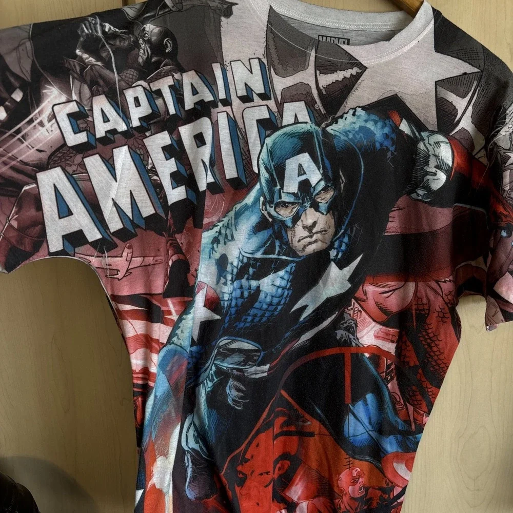 Captain America Marvel All Over AOP Front &‎ Back Print Shirt Mens LARGE C-LIFE